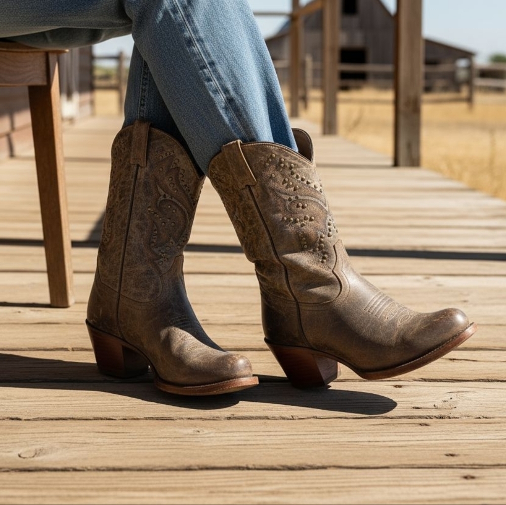 ✨️Dan Post Leather Riveted Cowboy Boots! - Picture 2 of 14